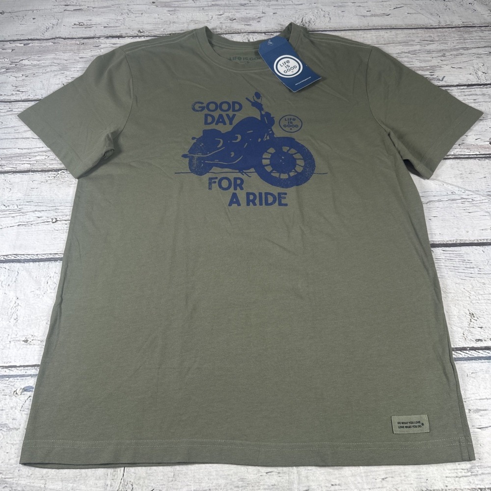 NWT Men's Lg Life Is Good Crusher-Lite T Shirt NEW Good Day For A Ride Graphic